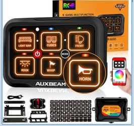 Auxbeam 6 Gang Switch Panel Bluetooth RGB AR-600 with Toggle Momentary Pulsed Modes Multifunctional Switch pod with Manual and Automatic Backlit Contr