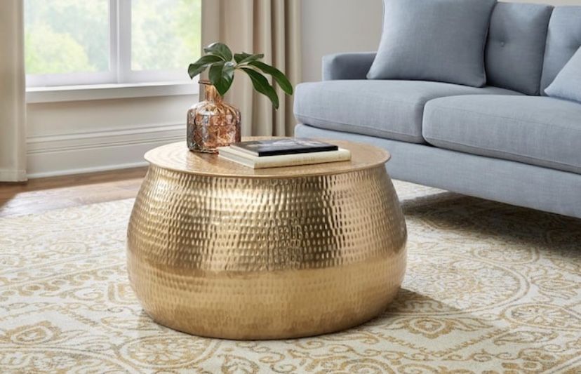 Home Decorators Collection Calluna 31 in. Gold Medium Round Metal Coffee Table with Lift Top