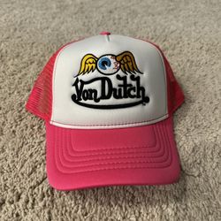 Von Dutch Hot Pink Flying Eyeball Wordmark Trucker
