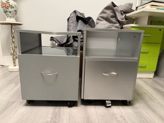 Set of 2 Silver Rolling Storage Cabinets / Printer Stands