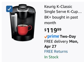 Keurig K-Classic Single Serve K-Cup Pod Coffee Maker