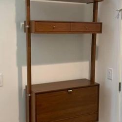 Mid Century Modern Red Lion Furniture Project 500 Series Tension Pole Shelves and Secretary