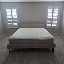 Dream Cloud Bedframe, tan beige with dark brown legs. King size