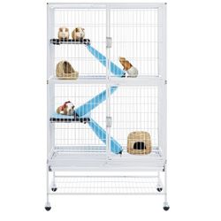 Rolling 2-Story Ferret Cage Small Animal Cage for Chinchilla Adult Rats Metal Critter Nation Cage w/ 2 Removable Ramps/Platforms White