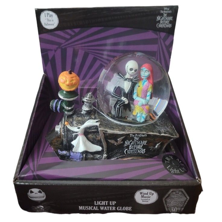 Nightmare Before Christmas Jack Sally Light Up Music Water Globe