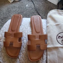 Hermès Oran Sandals – Brown Leather H Slide