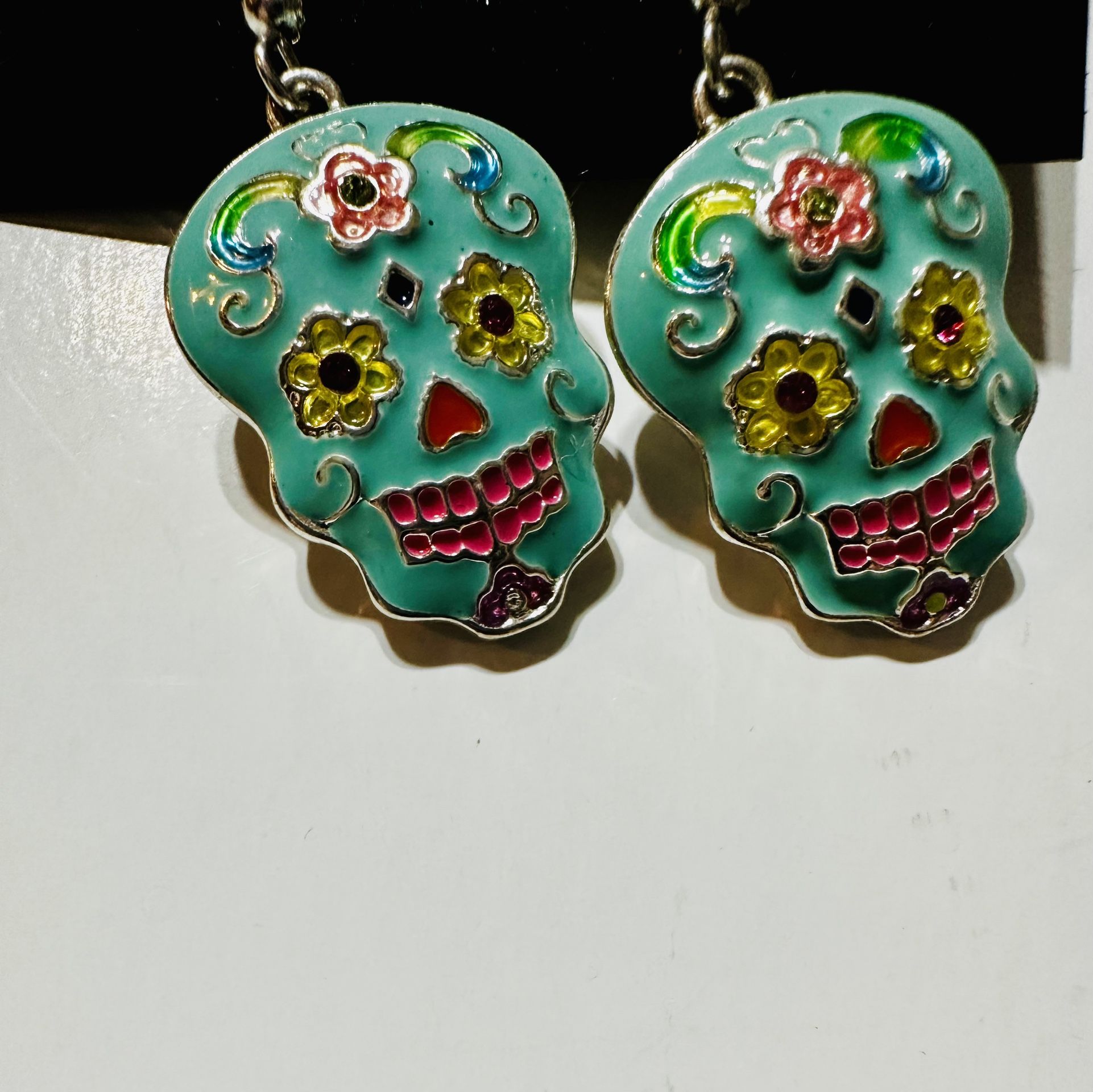 Sugar Skull Fish Hook Earrings Sterling silver Brand New