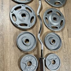 Olympic Beautiful Hampton Set & Brand NEW Curl Bar W/ Cooper Bearings: Pairs Of 35s, 25s, 10s, 5s and 2.5s ( Total: 175 lbs)