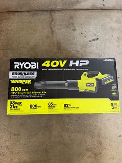 Ryobi 40V HP Brushless Whisper Series 180 MPH 800 CFM Cordless Battery Leaf Blower Kit