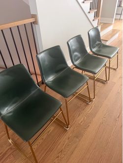 4 Pub green chairs - one extra never used  5 total