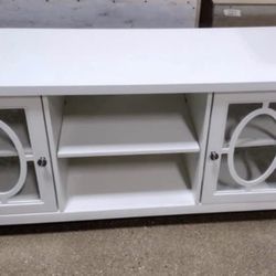New Modern White Media TV Storage Stand with Tempered Glass Doors