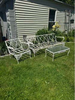 Three Piece White Wrought Iron Patio Set