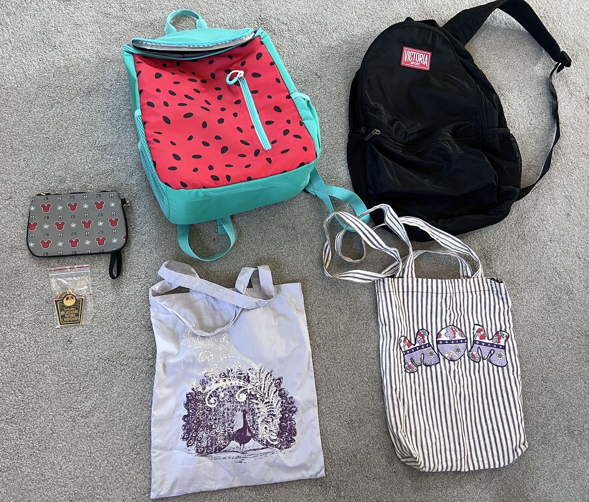 Assorted Bags And Nightmare Before Christmas Keychain