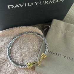 David Yurman Sterling Silver 925 Cable Bracelet With 14k Yellow Gold 