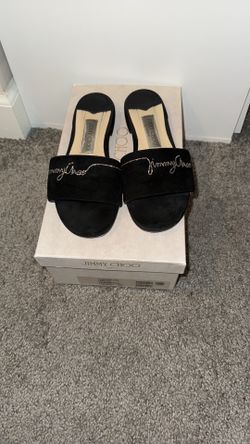 Jimmy Choo Black Crystal Slide Sandals Size 37 1/2