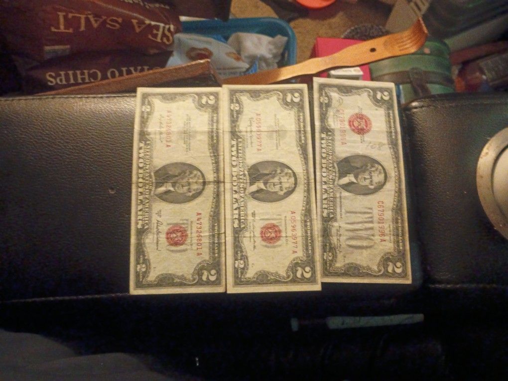 2 Dollar Bills -red Seal ( Lot Of 3) Different Years