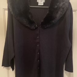 Kathy Ireland- 2x black cardigan with detach faux fur collar- 3/4 sleeve