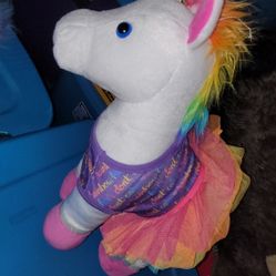 Build A Bear White Unicorn w/ Rainbow Mane And Outfit