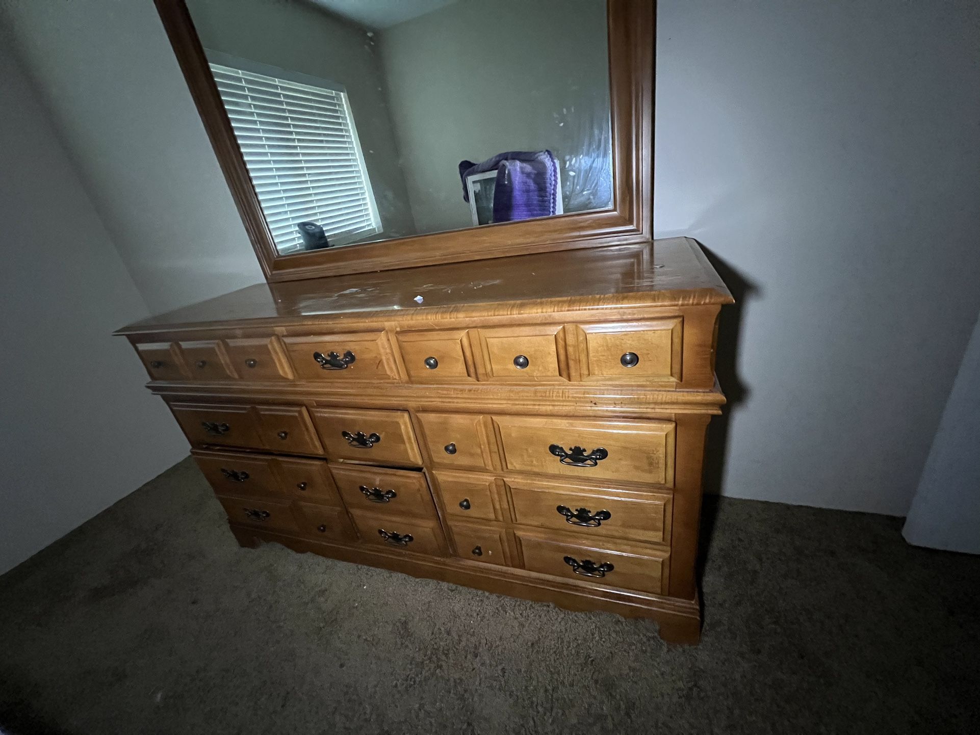 Wooden Dresser, With Mirror Tripple Drawer 