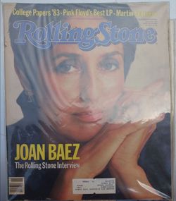 ROLLING STONE MAGAZINE WITH JOAN BAEZ ON THE COVER DATED APRIL 14, 1983 IN A PROTECTIVE COVER