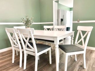 7-Piece White & Gray Dining Set – Like New