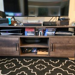 Sekey Home 58" Entertainment Center Wood Media TV Stand | Storage Console | Cabinet for Living Room, Smoky Oak
