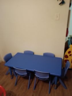Blue Table And 6 Chairs 