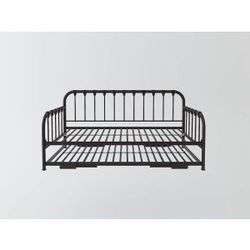 Brand new dark bronze metal twin twin daybed with lift up, pop up twin trundle