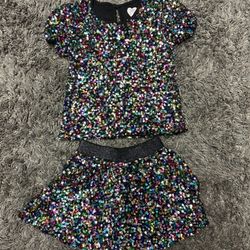 365 KIDS girl’s Sz 6  Black Multi Color Sequin  set