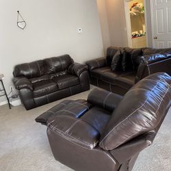 3 Piece Brown Leather Sofa Set!!! Ok