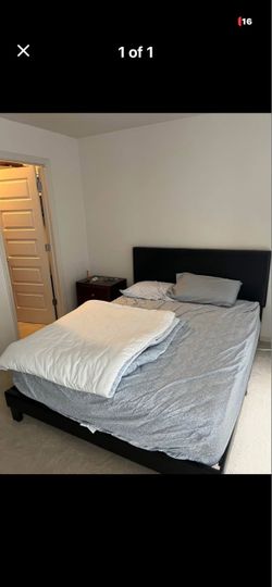 Queen size platform bed with nightstand
