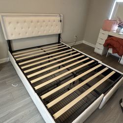 Queen Bed Frame With Lamp And Side Table 