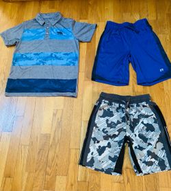 Boys Set Sz 10 : Garb UPF 50+ Polo Shirt & 2 Russell Active Shorts Like New