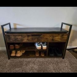 Entryway Rustic Brown Show Storage Chair with Extra deposit space