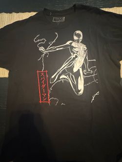 XL Marvel Spider-Man black cotton t-shirt with white Spider-Man graphic and red Japanese text