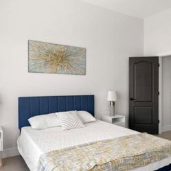 Navy blue Queen Upholstered Bed Frame