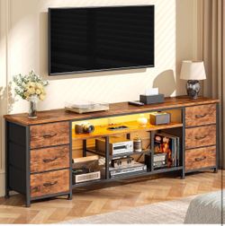Industrial TV Stand with Drawers and LED Lighting
