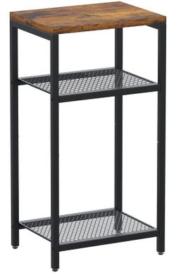 Side Table, 3 Tier End Table with Storage, Tall Telephone Table, Night Stand for Small Spaces, Sturdy Metal Frame, Living Room, Bedroom, Rustic Brown
