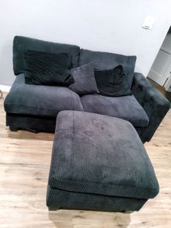 Dark Gray Corduroy Sofa with Ottoman