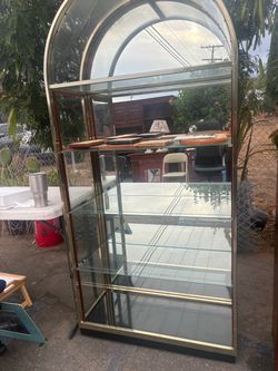 Arched Glass Display Cabinet with Brass Frame