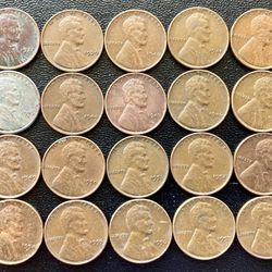 20 Vintage Wheat Cents 1937 To 1958 US Coins Steel 1943 WWII