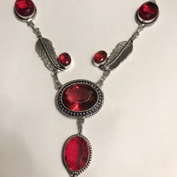 Garnet Stamped 925 Sterling Silver Necklace