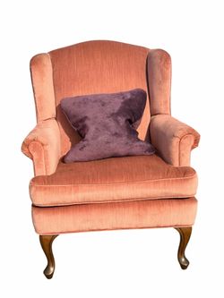 Pink Velvet Wingback Lounge Chair Queen Anne Legs