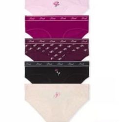 PINK 5 PACK LOGO COTTON HIPHUGGER PANTIES SIZE M
