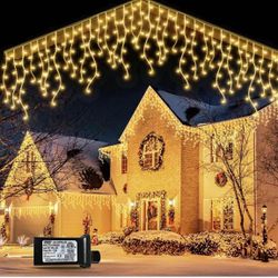 Christmas Lights Decoration, 51.8ft 400LED 8 Lighting Modes Icicle Lights Outdoor with 80 Drops, Warm White Window Lights for House, Christmas