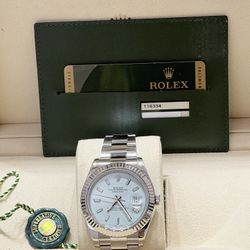 2013 Rolex 41mm DateJust-II Custom IceBlue Baguette Diamond Dial Year-W/Card