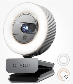 GUSGU G910 2K Quad HD Webcam, with Microphone & Ring Light & Privacy Cover