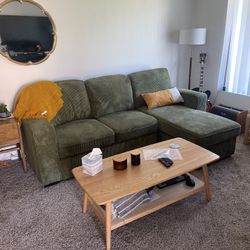 New Green Corduroy Fabric Reversible Sectional W Pullout Sleeper.  93”x59”x37”H.  Free Delivery!