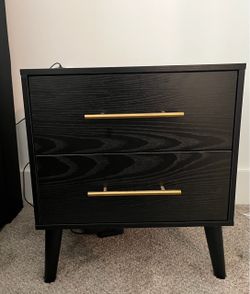 Black Wood Nightstand with Gold Handles