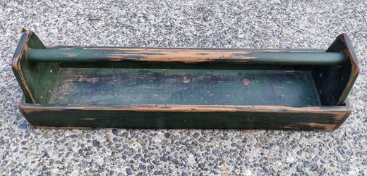 Vintage carpenter wooden tool box caddy, green, primitive